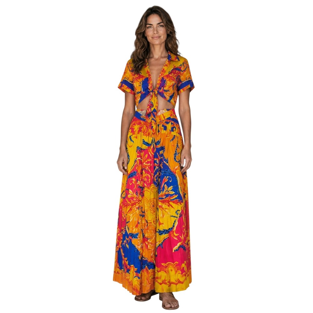 L'Atiste Dopamine Art to Wear Womens size Small Tie Front Resortwear Maxi Dress